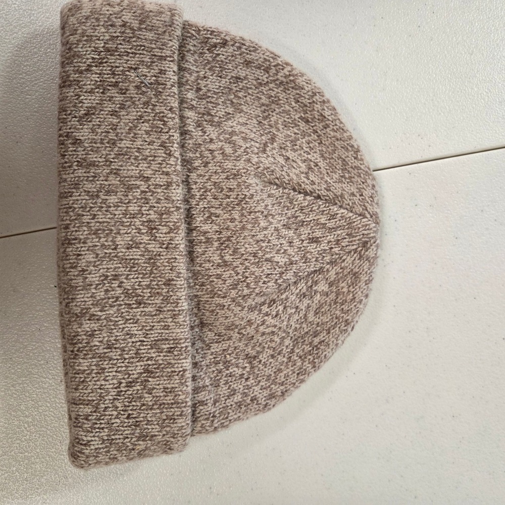 LL Bean Lambswool Fleece Lined Beanie Hat Beige Brown Marled Knit 262082